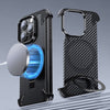Carbon Fiber Magnetic Bracket Bezel-less Phone Case - Black